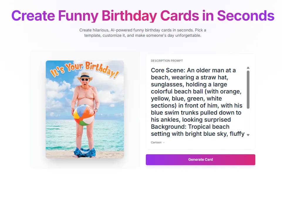 AI birthday card generator screenshot